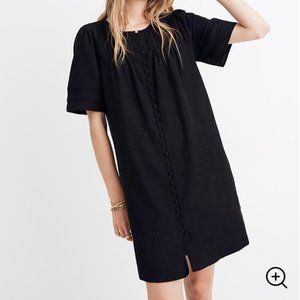 Pleated Button-Front Shift Dress